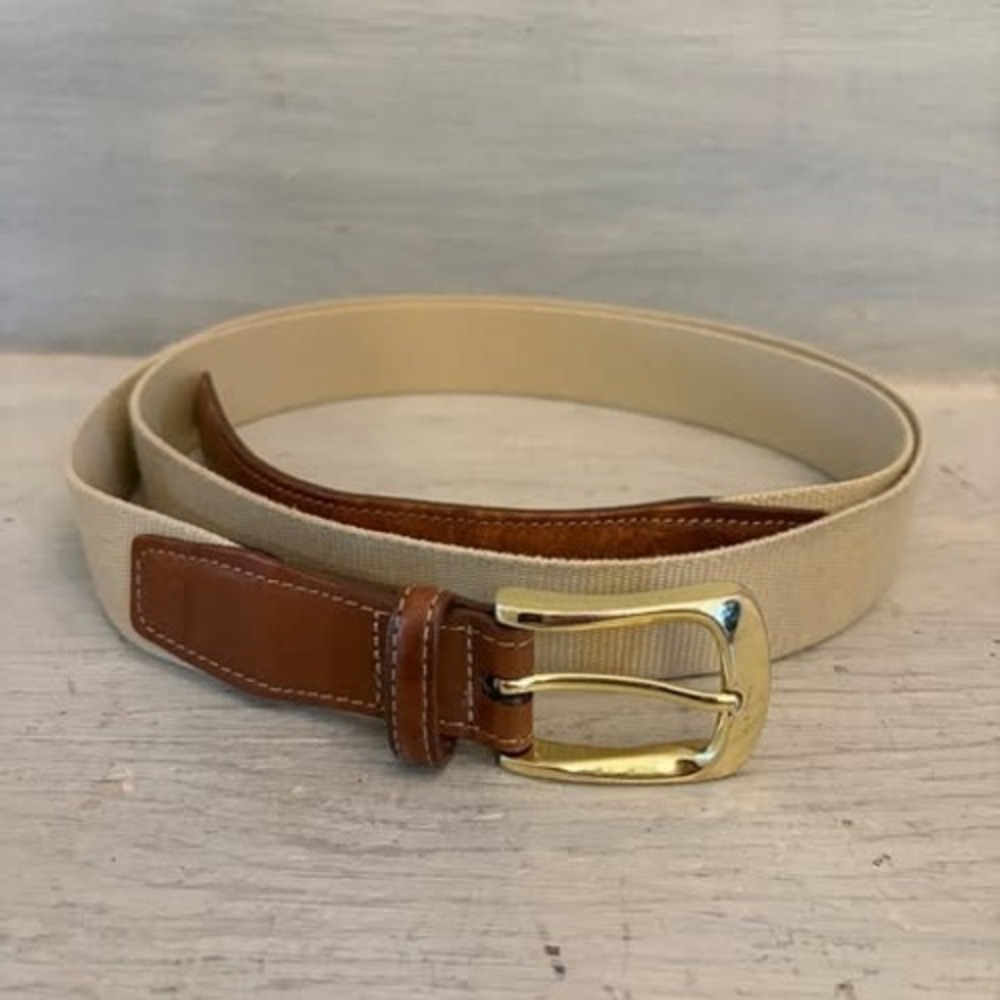 Torino Men's Khaki Surcingle Belt w/ Brown Leather Trim‎ 52-55" Good Condition